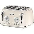 Feller Germany, Retro Style 4-Slice Toaster, 1630 W, Steel Body, 2 Dust Covers & 2 Bun Warmers, Defrost, Reheat, & Cancel Function, 4 Extra wide Bread Slots, Removable Crumb Tray, TO490 (Cream)