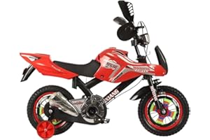 Touch of Venetian 12" 16" Boys Motorcycle Bike with Stabilisers Black Red Green Blue Pink Moto Wheels Kids Bicycle for Ages 2-9 Years Old Sound Motorcross