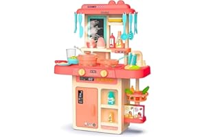Storio Toys Kitchen Set for Kids Girls Big Cooking Set Light and Sound Pretend Play Toy Battery Operated with Accessories, acrylonitrile butadiene styrene, Pink