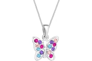 Goldene Hufeisen Kristall Schmetterling Anhänger mit Kette 925 Sterling-Silber Mädchen Kinder