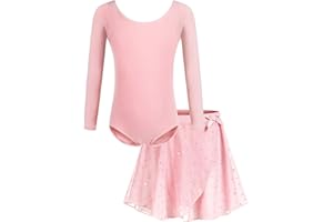Bricnat Mädchen Ballettkleidung Ballettkleid Kinder Balletttrikot Kurzarm Langarm Tanzbody Tanzkleid aus Baumwolle mit Chiffon Rock Tütü 2-10Jahre