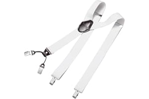 DonDon hombres tirantes 3,5 cm ancho 4 clips con piel cuero marrón de forma Y elástico y con longitud ajustable