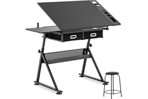 Fromm & Starck Mesa De Dibujo Técnico para Escuela Oficina Star_Desk_08 (Tablero: 115 x 60 cm, Inclinación: 0-70°, Altura Regulable, con Taburete)