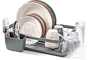 Anika Kitchen Dish Drainer & Drying Rack/Removable Drip Tray & Cutlery Holder/Large Capacity for Kitchen Counter in Grey 69069