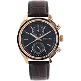 Titan Workwear Quartz Multifunction Black Dial Brown Leather Strap Watch for Men - NT1733KL03: 