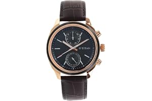 Titan Workwear Quartz Multifunction Black Dial Brown Leather Strap Watch for Men - NT1733KL03