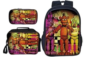 Anjinguang FNAF - Mochila con lonchera y estuche para lápices, bolsa escolar con estampado de cinco noches, mochila escolar para adolescentes, mochila para laptop, bolsa de viaje, B
