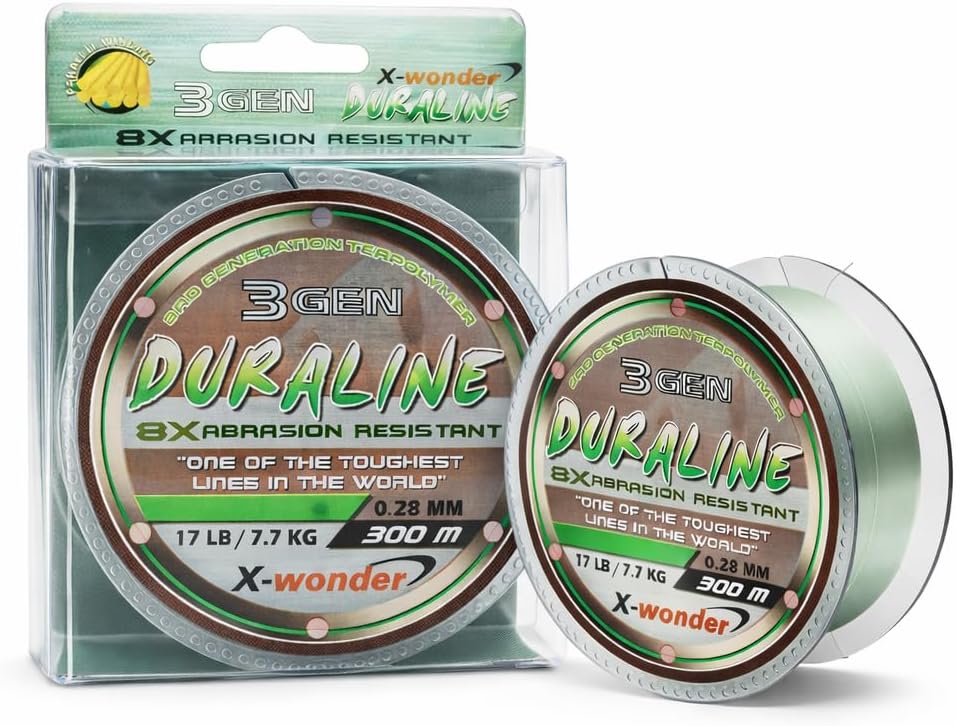 3GEN DURALINE Hilo de Pesca Monofilamento 300 m, Verde, Terpolímeros de 3ª Generación, Alta Resistencia a la Abrasión, Diámetros 0.25–0.50 mm