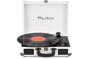 Audizio RP116CR Briefcase Record Player - Retro Vinyl Turntable with Bluetooth In/Out, Built-in Stereo Speakers, USB PC Encoding, 3-Speed, Portable Cream Design