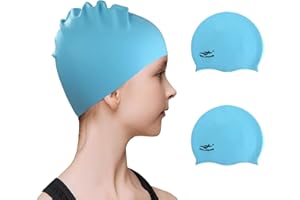 ALVILLER Swimming Caps for Kids, Elastic Silicone Swimming Hat Waterproof Swim Cap for Long Short Hair Girls Boys Kids Teens Children
