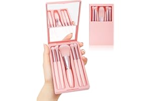 PGRODE Travel Mini Makeup Brushes Set Travel Essentials for women, Cute Portable Make Up Brushes Small Complete Function Cosmetic Brushes Set with Case and Mirror, 5PC,5PC(Pink)