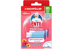 ‎WC-ENTE WC-Ente Frische-Siegel Nachfüller, körbchenloser WC-Reiniger, WC Duft, Blüten-Oase, 2 Nachfüller (2 Stück)
