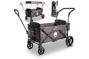 ‎ELVENT elvent® City SmartCruiser Bollerwagen - Handwagen faltbar mit Dach I Sitzpolster, Hecktasche, Feststellbremse, PU-Reifen, 5-Punkt-Gurt I für 2 Kinder | Teleskop-Zugstange (Grau)