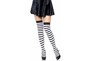 LEG AVENUE 6005 - Overknee Halterlose Strümpfe Mit Streifen, Einheitsgröße (EUR 36-40), schwarz/weiß, Damen Karneval Kostüm Fasching
