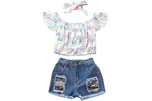 BONFOR 3 piezas Ropa Niña 2-6 años Conjuntos Verano Tie-dye Pantalones Vaqueros+Camisa, Trajes Conjunto Ropa Niña 1 año Moderna