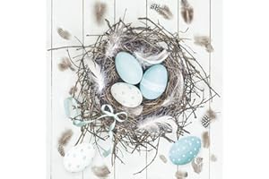 DAISY Easter 3-Ply Tissue Paper Napkins Decorative Serviettes for Decoupage 33cm x 33cm (Pack of 20) (Pastel Blue Eggs in Natural Nest), (SDLE)