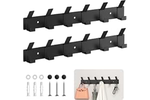 zhongko Coat Hooks Wall Mounted 2 Pack Heavy Duty Door Hangers with 6 Pcs Hooks Stainless Steel Wall Hooks Door Hooks for Bathrooms, Kitchens, Living Rooms and Hallways, Black