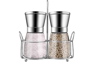 ATLIBERSWO Salz und pfeffermühle, hochwertige Keramikmühle, 2er-Set - leicht nachfüllbar - manuelle Salz- und Pfeffermühle mit einstellbarem Mahlgrad - ideal für Gewürze und Samen in der Outdoor