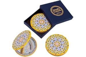 Totally Turkish Metal Compact Mirror – Small Folding Round Mirror With Magnetic Close – 1x & 2x Magnification – For Handbags, Make-Up, Travel & Commutes – Bright & Funky Geometric Pattern (Venus)