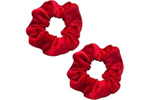 AMISSZ Elastici per capelli rossi Scrunchie, in velluto, per ragazze e donne, con presa forte, colore nero, per coda di cavallo, confezione da 2
