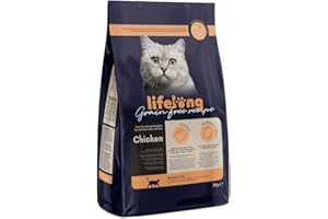 Marca Amazon - Lifelong - Alimento seco para gatos adultos con pollo fresco, receta sin cereales, 3 kg (Paquete de 1)