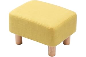 LEITING Footstool Footrest Foot Stool Ottoman Pouffe Padded Rectangle Seat Chair with Beech Wood Legs and Removable Linen Cover (Yellow)