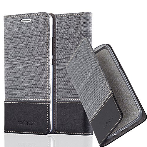 Huawei P8 LITE Funda Estilo Libro en GRIS NEGRO de Cadorabo  Dise  o TELO-CUERO-ARTIFICIAL      Cubierta Protectora con Cierre Magn  tico  Tarjetero y Funci  n de Suporte     Protecci  n Carcasa Caja Etui Case Cover