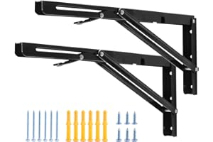 YUMORE Escuadras Abatibles 400mm,Soporte de Estante Plegable Pesado Negro Escuadras para Estanterias de Pared Bisagras Mesa Plegable Bricolaje Ahorrar Espacio, Carga Máxima 150Kg, 2Pcs