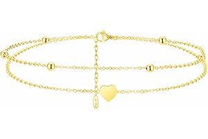 Softfree Gold Fußkettchen für Damen Wasserfest, Edelstahl Vergoldet Herz Layered Verstellbare Doppelt Fußkette Zart Strand Schmuck Mode für Frauen Geschenke