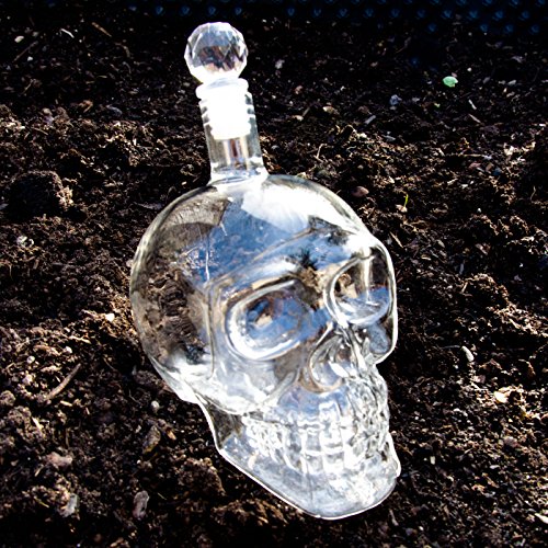 Skull – Flasche (1000 ml) für die Hausbar / Party/ Halloween/ Geschenk im Totenkopfdesign, Vodka -Whiskey – Flasche Kristall – Schädel, Totenkopf, Wein- Dekanter, Schnapsglas, transparent - 4