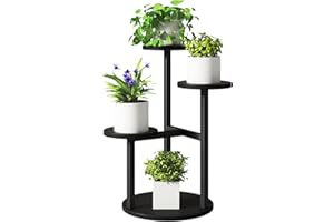IBUYKE 4 Tier Plant Stand Indoor, Metal Wood Plant Shelf for Multiple Plants, Small Tiered Corner Flower Pot Stand for Living Room Patio Balcony Garden, Black TMJ073B