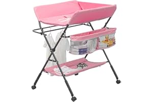 MeJa Baby Changing Table,Baby Changing Unit, Portable Folding Adjustable Changing Tables, Infant Care Station with Wheels and Storage, Diaper Organizer Station Table