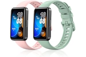 KeeFos [2 Stück Armband Kompatibel mit Huawei Band 9 / Huawei Band 8, Silikon Ersatzarmband Herren Damen Silikonarmband Kompatibel mit Huawei Band 9 / Huawei Band 8 - Grün+Rosa