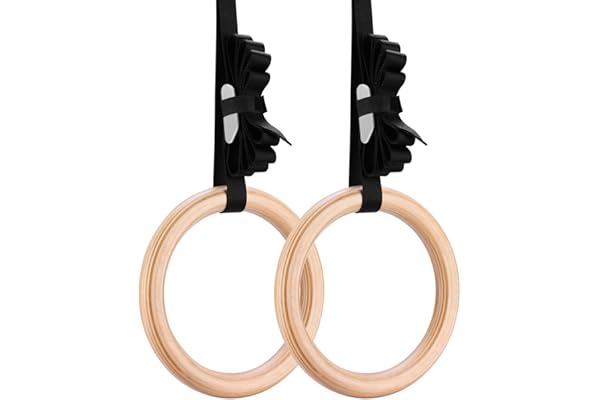 Yimidear Anneaux Gymnastique, Anneaux Olympiques en Bois avec Sangles à Boucle Anneaux de Gymnastique en Bois pour la Musculation, Le Crossfit, Les Tractions et Les Dips