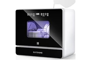 Mini Geschirrspüler, BLITZHOME Mini Spülmaschine Touch Steuerung, 9 Programme Tragbarer Tischgeschirrspüler für Camping, 5,2L Wassertank, mit/ohne Wasseranschluss Benutzbar, Trocken, Verzögerter Start