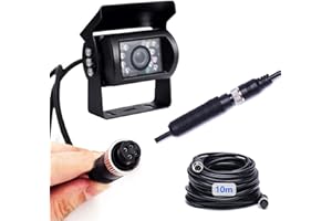 HODOZZY Cámara de Visión Trasera 4 Pines Cable de Aviación 10 m, Visión Nocturna 18 IR con Líneas de Inversión Cámara de Respaldo Impermeable IP69 para Autobús/Camión/Rremolque/Furgoneta Cámara Marcha Atrás