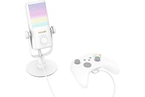 TONOR Gaming mikrofon kompatibel med Xbox, kondensatormikrofon med RGB, 30 timmar, GAIN kontroll/övervakning/tyst, mikrofon f