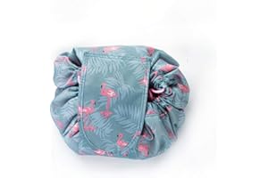 BINOSTER Large Capacity Lazy Makeup Toiletry Bag Drawstring Portable Travel Casual Waterproof Quick Pack Magic Makeup Storage Bag Perfect for Women Girls (Flamingo)