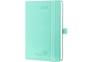 POPRUN Agenda Settimanale 2024 Tascabile 16 x 10,5 cm cm, Agenda 2024 Piccola, Planner 2024 A6, Copertina Morbida in Pelle Vegana, Carta Spessa da 100 gsm Certificata FSC®, Verde