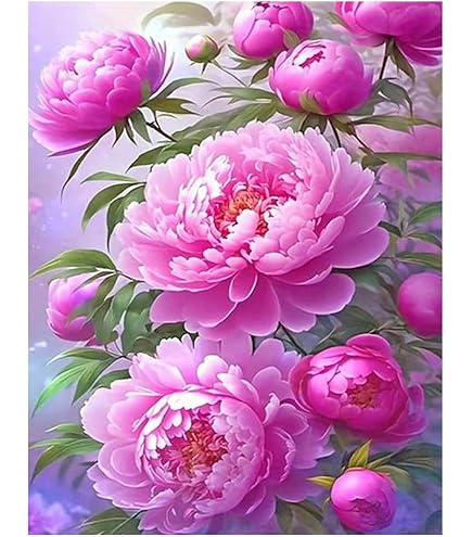Peinture Diamant Pivoine 40x50cm - Kit Broderie Diamant Fleurs Pour Adultes