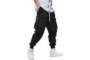 YAOHUOLE Men's Cargo Trousers Cuffed Cargo Joggers Casual Drawstring Pants Elasticated Waist