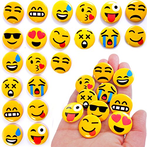 German Trendseller® - 24 x Emoji Buttons zum Anstecken ┃ Party Emoticons ┃ Pins┃ Mitgebsel ┃ Kindergeburtstag ┃ Emoji Abzeichen ┃ 24 Stück