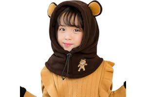 QCHOMEE Wintermütze Kinder Warm Kindermütze Winter Gesichtshaube Jungen Mädchen Sturmhaube Outdoor Schlupfmütze Kälteschutz Skimütze Winddicht Kapuzenschal Cartoon Bär Schalmütze für Snowboard Radsport
