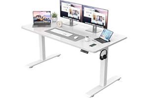 ‎JUMMICO JUMMICO Height-Adjustable Desk, Complete Table Top, Electric Desk, Height Adjustable with Memory Function, Standing Seat, Table, Computer Desk, 140 x 60 cm, White