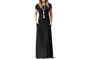 AUSELILY Maxi Abito per Donna Estate Casual Vestito a Maniche Corte per Gonna Lunga con Tasche