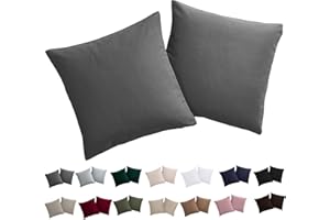Soifox Poszewka na poduszkę 40 x 40 cm, zestaw 2 poszewek na poduszkę 40 x 40 cm, antracytowa, 100% mikrofibra, nie wymaga prasowania i nie gniecie się, z zamkiem błyskawicznym