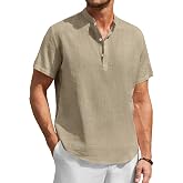 Enlision Men's Linen Shirt Short Sleeve Summer Casual Shirts for Men Mao Collar Ibicenca Button T Shirt Cotton Solid Color Cl