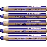 Crayon de coloriage - STABILO woody 3in1 - Lot de 5 crayons de couleur - Outremer