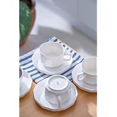 ACAR Hexagon 6 Kişilik &Ccedil;ay Fincanı Takımı - 200 ml PORWM-05372/8 Beyaz PORWM-05372/8