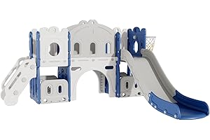 Sianldcone Toboganes Infantiles Exterior Fácil de Montar Tobogan Apto para Niños Toboganes Infantiles Estable y Seguro Tobogán Infantil (Aisle-Blue White)